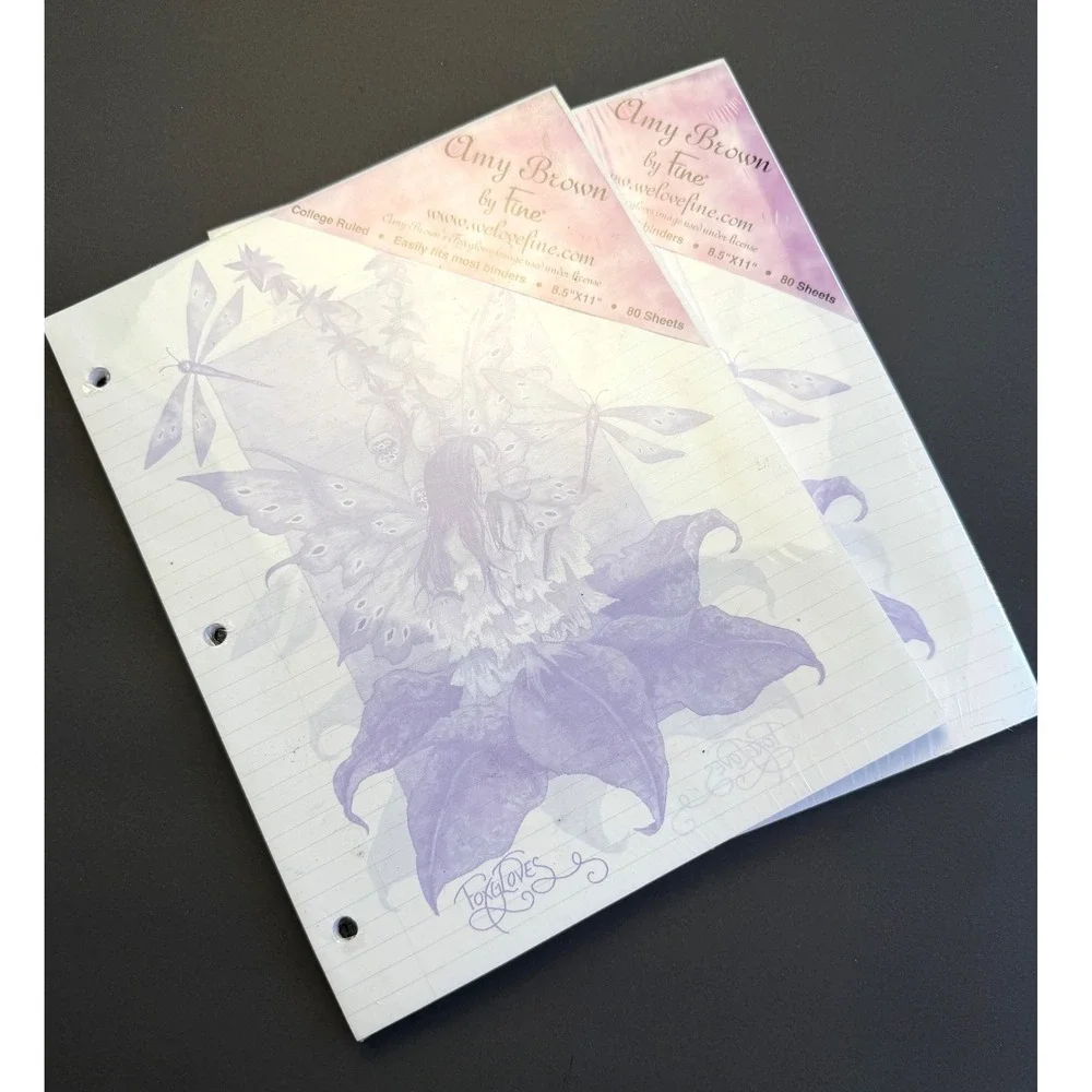 Amy Brown Fairy Filler Paper 2pk 80ct Purple Foxgloves Y2K Fantasy Stationery
